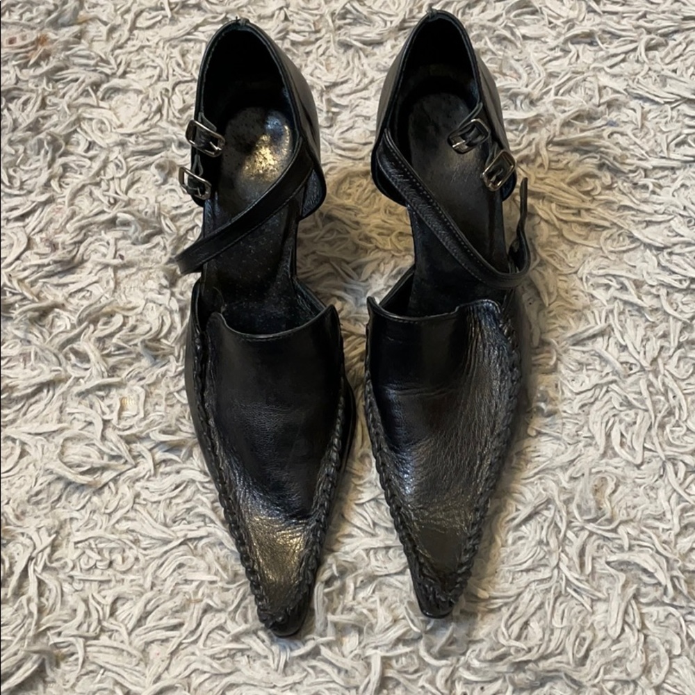 Genuine Leather black point wedge heel